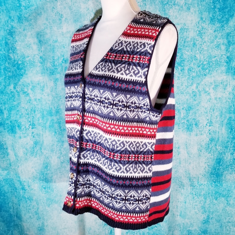 VTG 80s Carolina Colours Red and Navy Sweater Vest